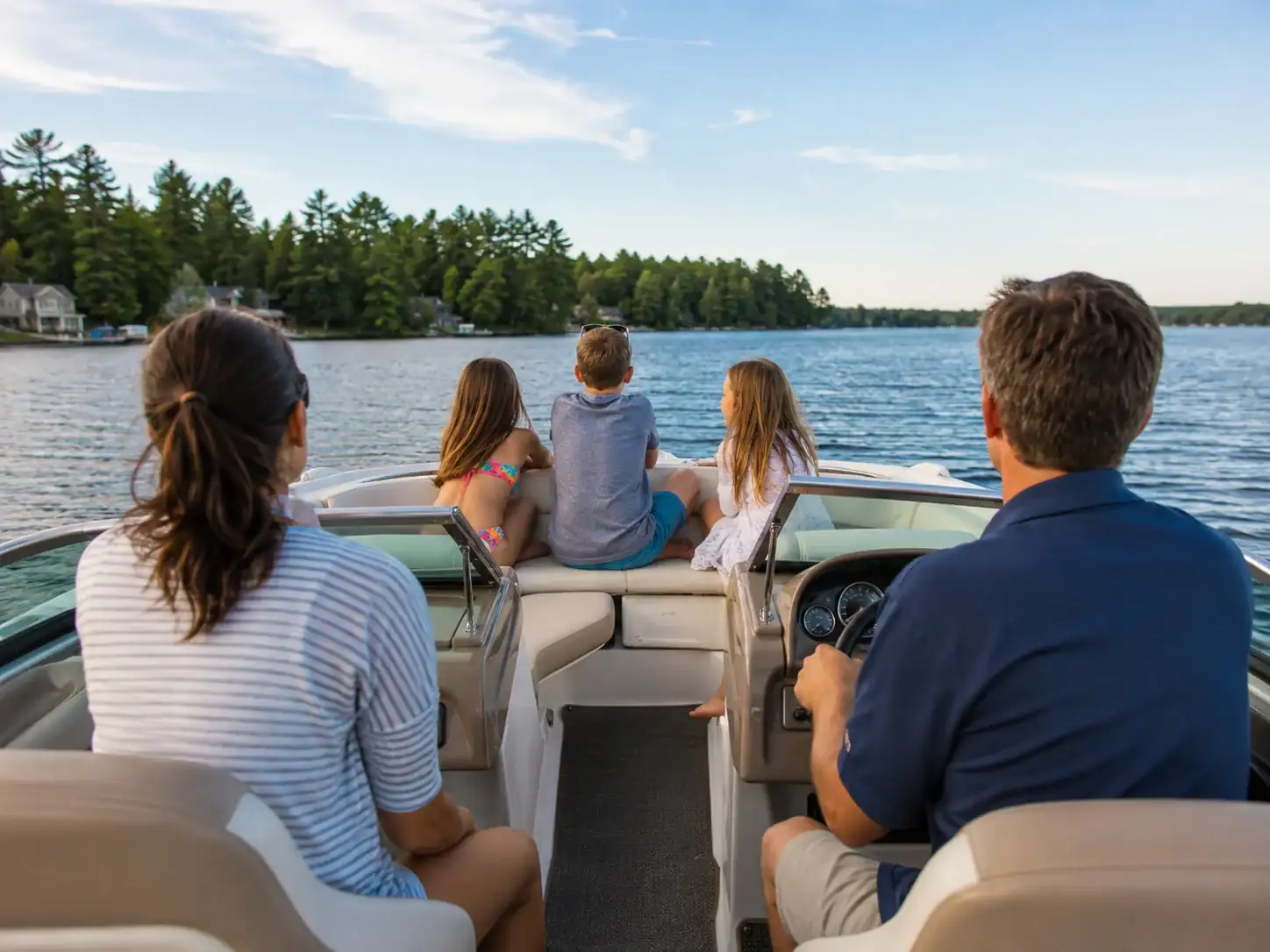 Family group travelling on a boat
